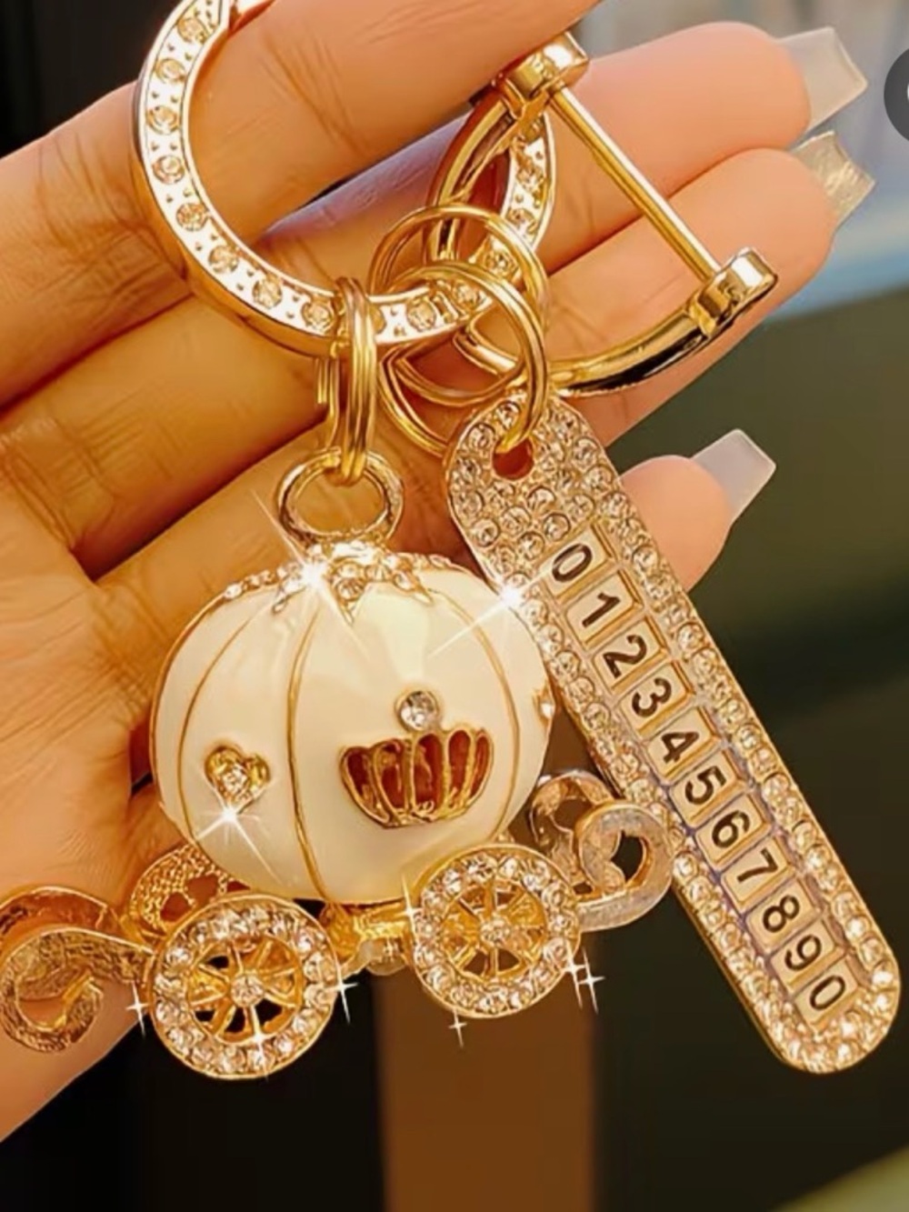 Gold Princess Carriage Keychain ✨ Rhinestone Purse Charm Fairycore